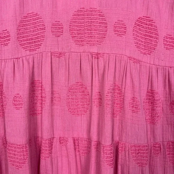 Umgee Midi Dress Womens XL Rose Swiss Dot Tiered Puff Sleeve Boho Cottage Garden - Picture 7 of 12